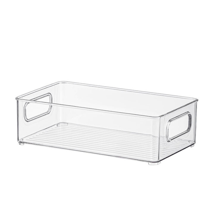 Flat transparent acrylic storage lid with sealing lip and elevated stand feet