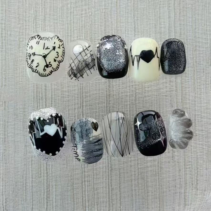 Artistic Cat-Themed Press-On Nail Art Set Kalsten