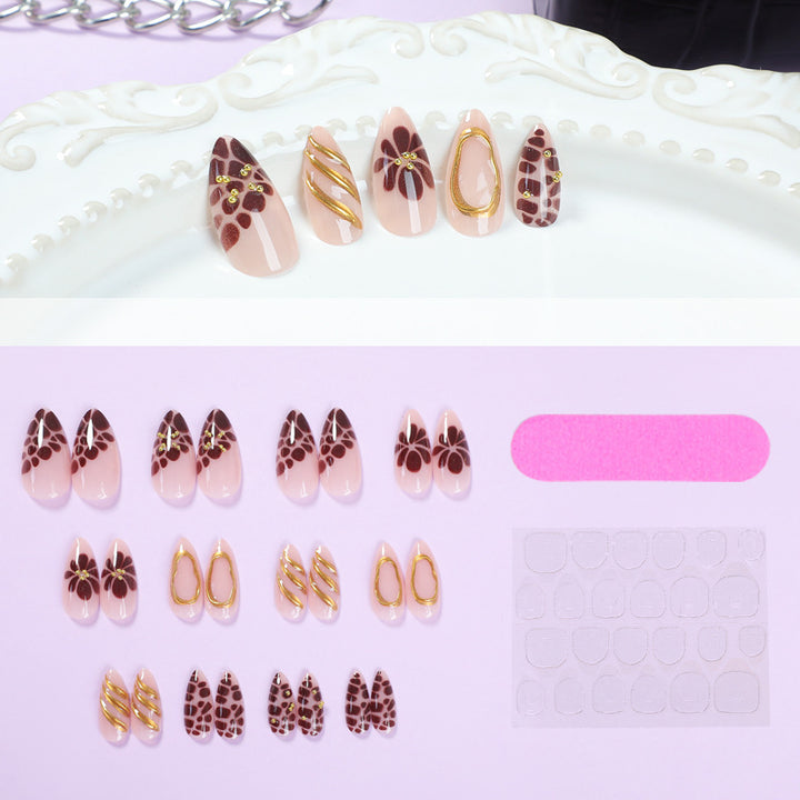 Artificial nail set with elegant flower and gold accents Kalsten