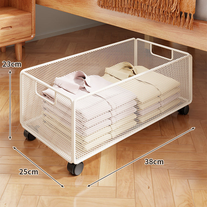 Under-Bed Rolling Mesh Storage Basket with Castor Wheels
