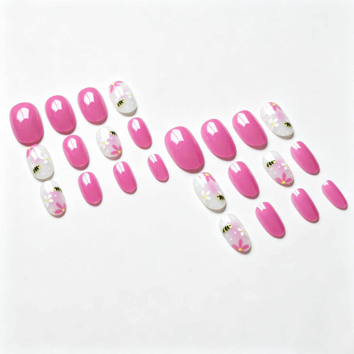 Artistic Bee Floral Nail Design