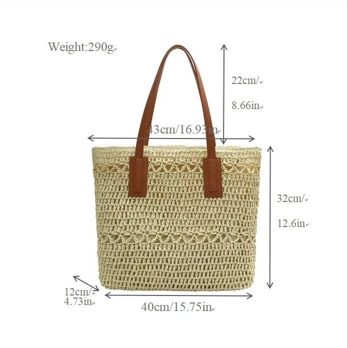 Handmade beach bag with wide leather handles Kalsten