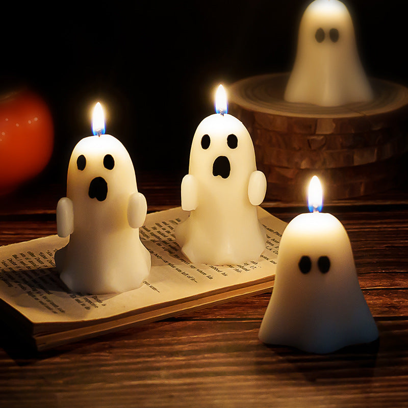 Mini Ghost-Shaped Decorative Wax Candle with Cotton Wick