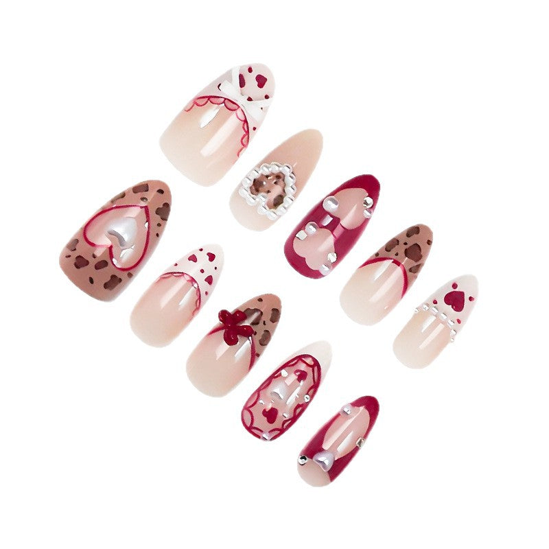 Nail set with romantic heart and bow decorations Kalsten