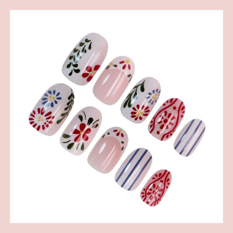 Art nail set with floral and graphic patterns Kalsten