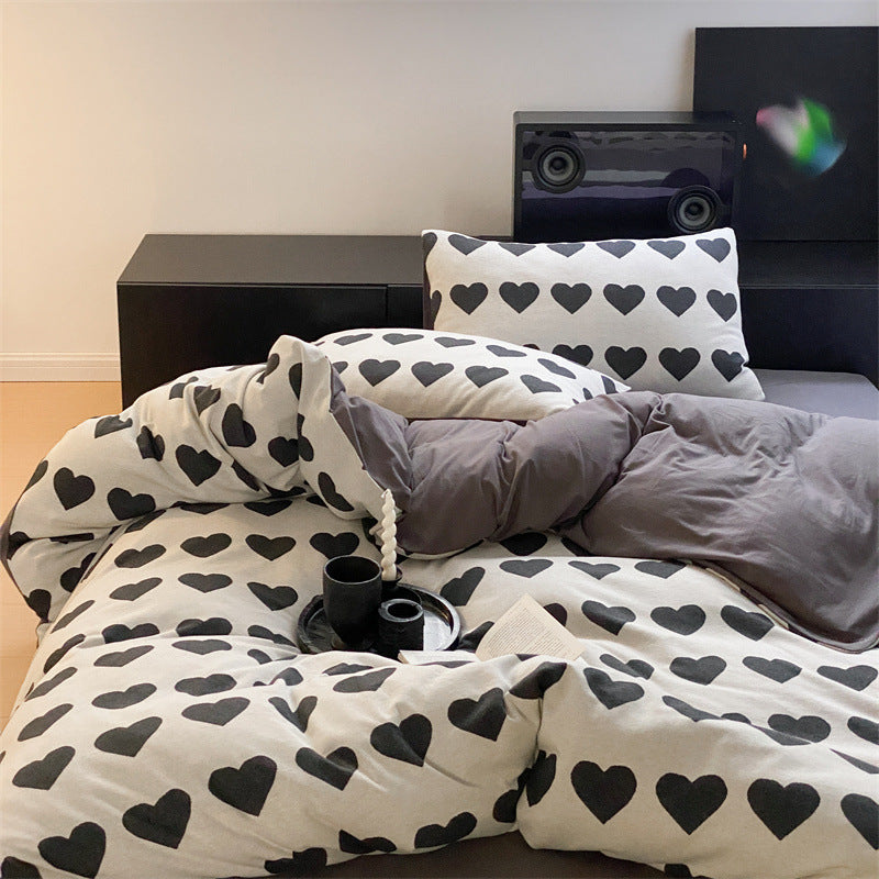 Cozy flannel bedding set with minimalistic tree pattern and reversible function