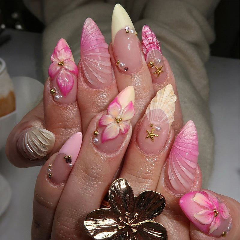Floral Design Press-On Nail Set with Decorative Accents Kalsten