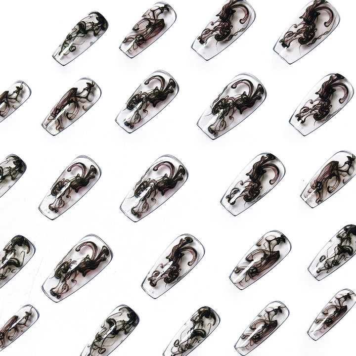 Artificial nails with modern transparent marble effect Kalsten