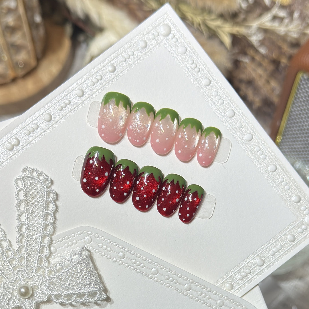 Artistic Strawberry Design Press-On Nail Set Kalsten