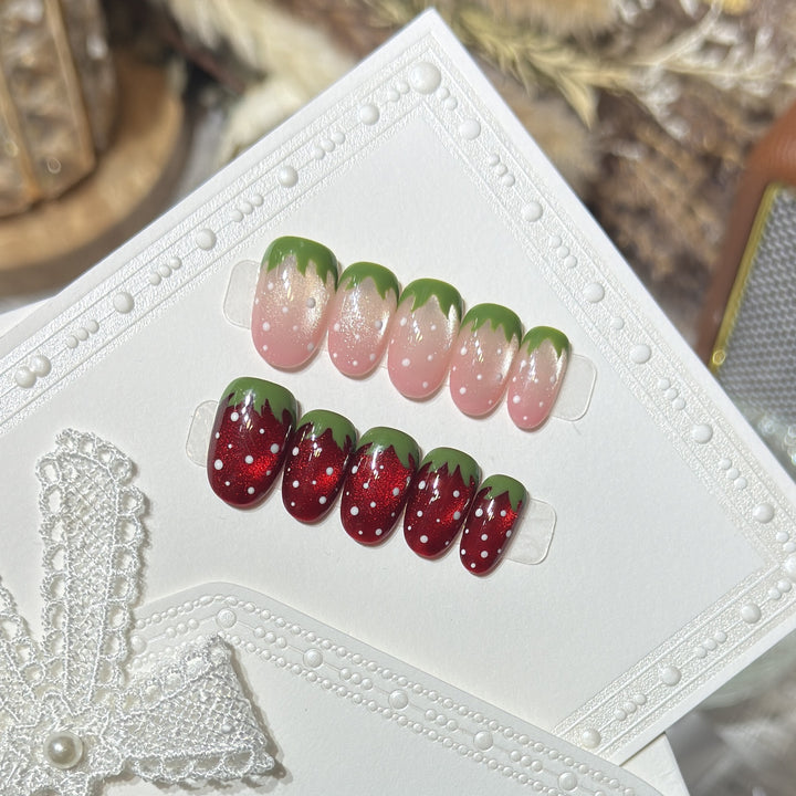 Artistic Strawberry Design Press-On Nail Set Kalsten