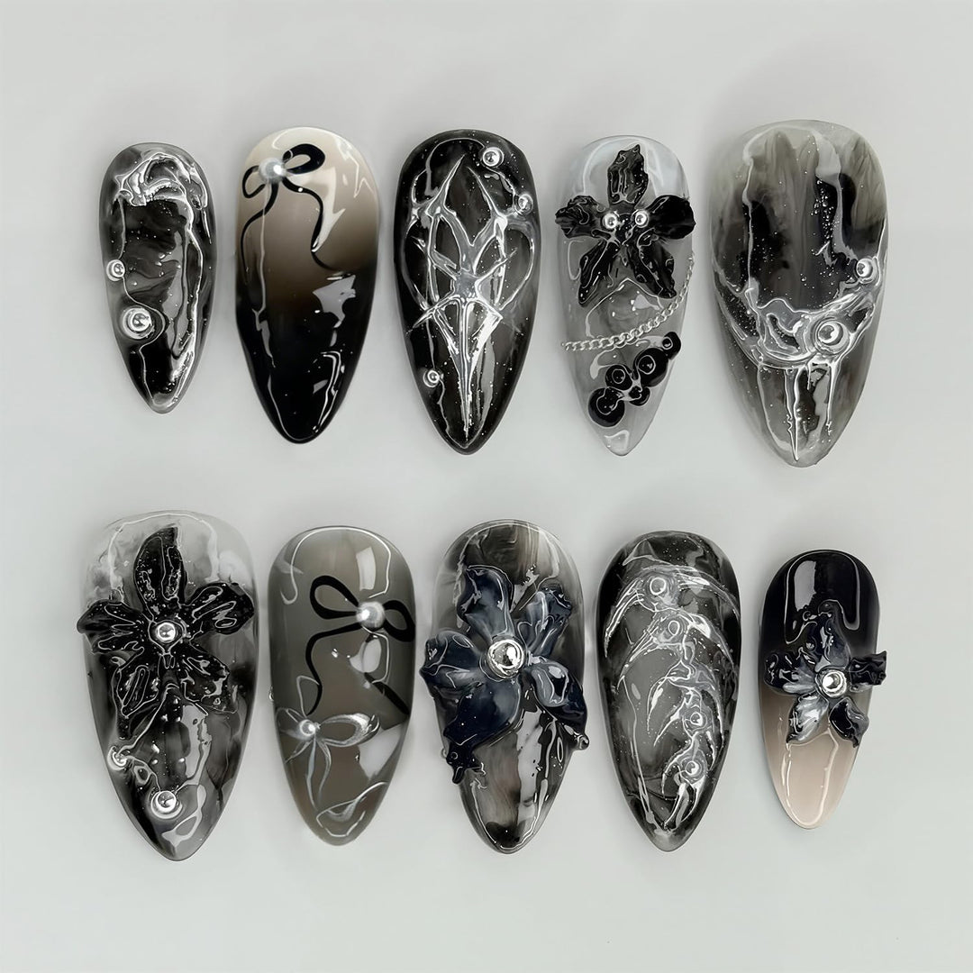 Elegant acrylic nail set with complex designs Kalsten