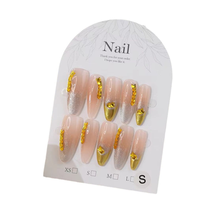 Decorative Press-On Nail Set with Crystal Accents