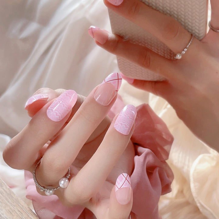 Elegant Lace and Geometric Design Press-On Nails
