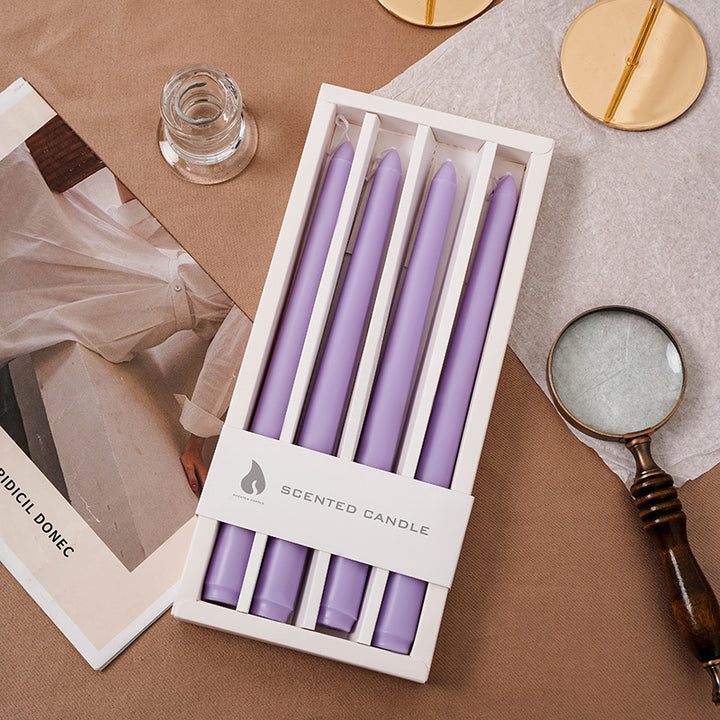 Scented Long Slim Dinner Taper Candles Set of Four with Slow-Burn Soy Blend