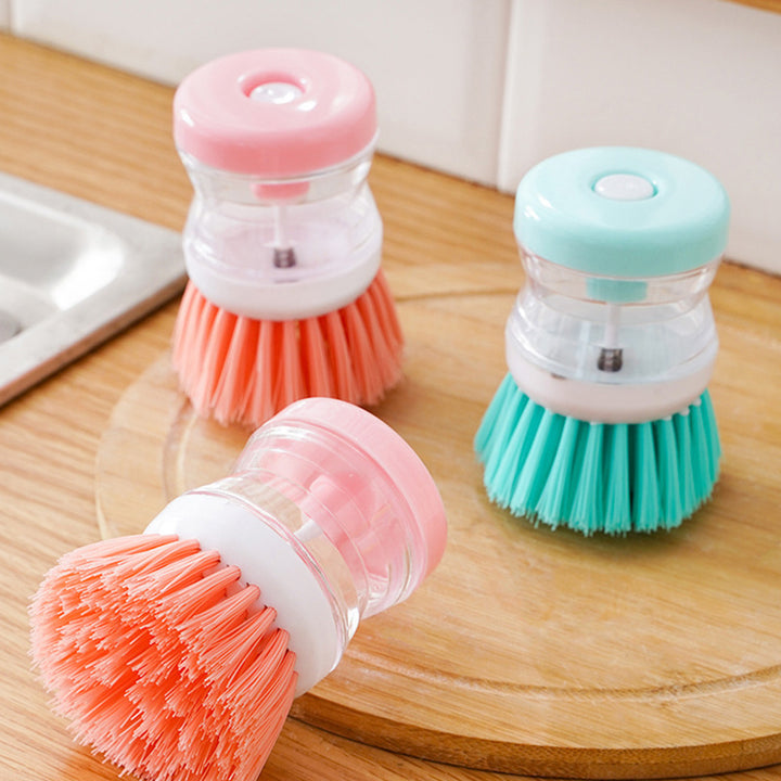 Ergonomic Handheld Dish Scrub Brush With Built-In Soap Dispenser