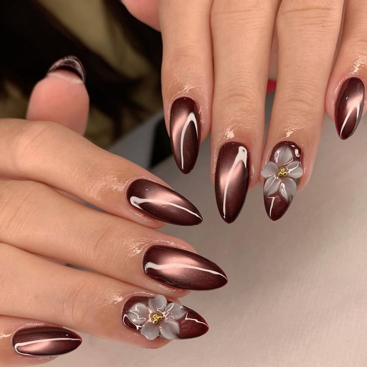 Elegant Floral Accented Nail Art Extensions Kalsten