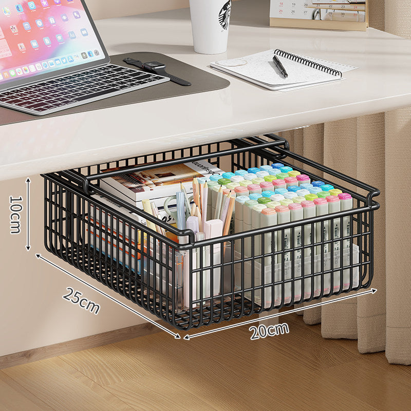 Under-Desk Pull-Out Sliding Mesh Storage Basket Drawer with Soft-Glide Rails