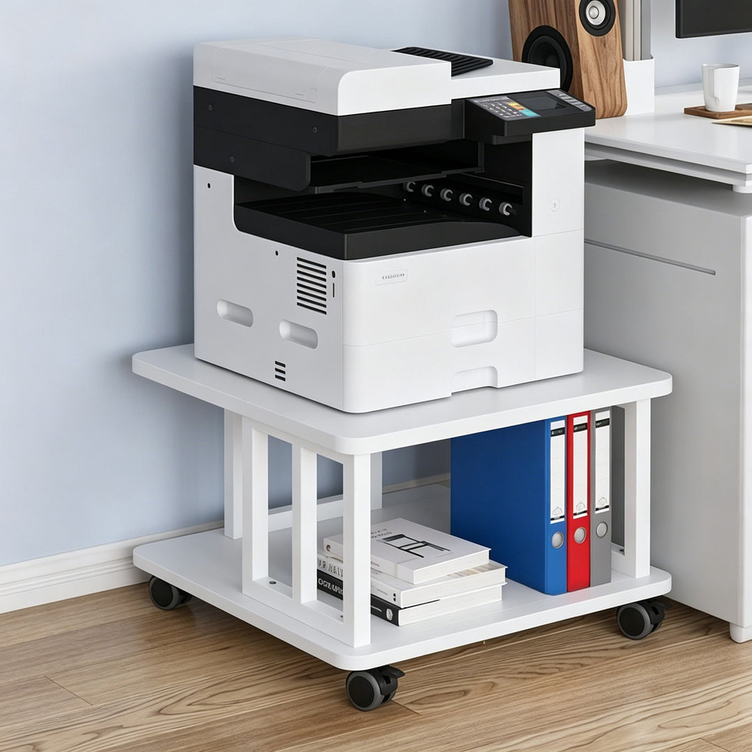 Mobile Printer Stand with Locking Casters and Under-shelf Organizer