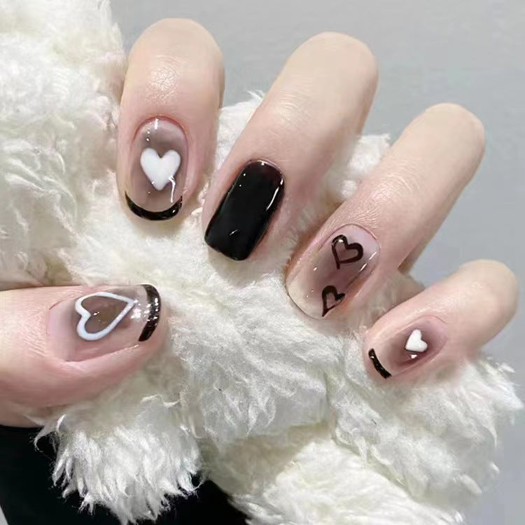 Artistic Press-On Nail Set with Heart and Graphic Design Kalsten