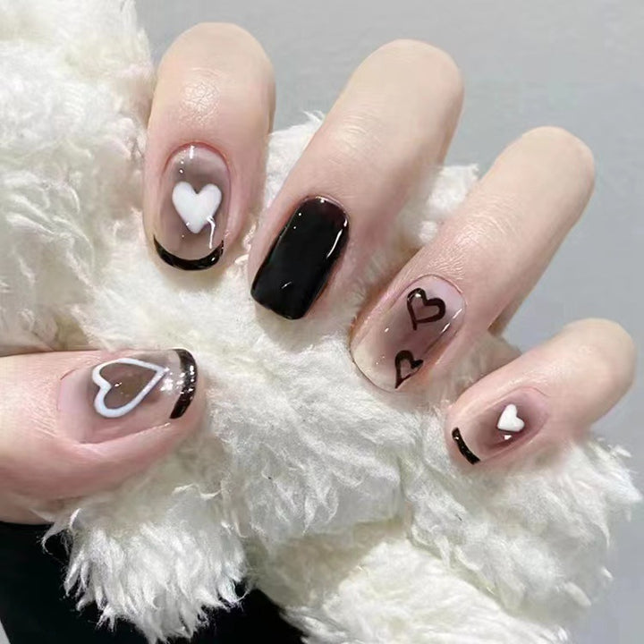 Artistic Press-On Nail Set with Heart and Graphic Design Kalsten