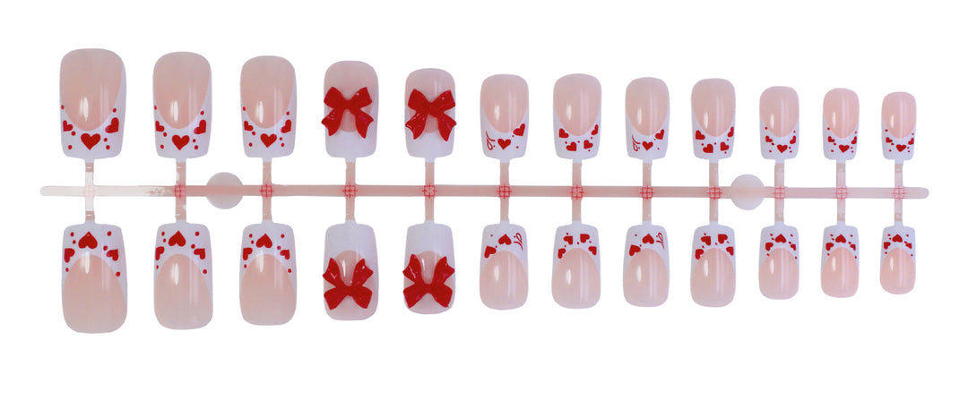 Artificial Nail Set with Romantic Heart and Bow Designs Kalsten