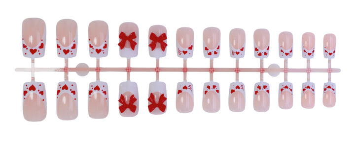 Artificial Nail Set with Romantic Heart and Bow Designs Kalsten