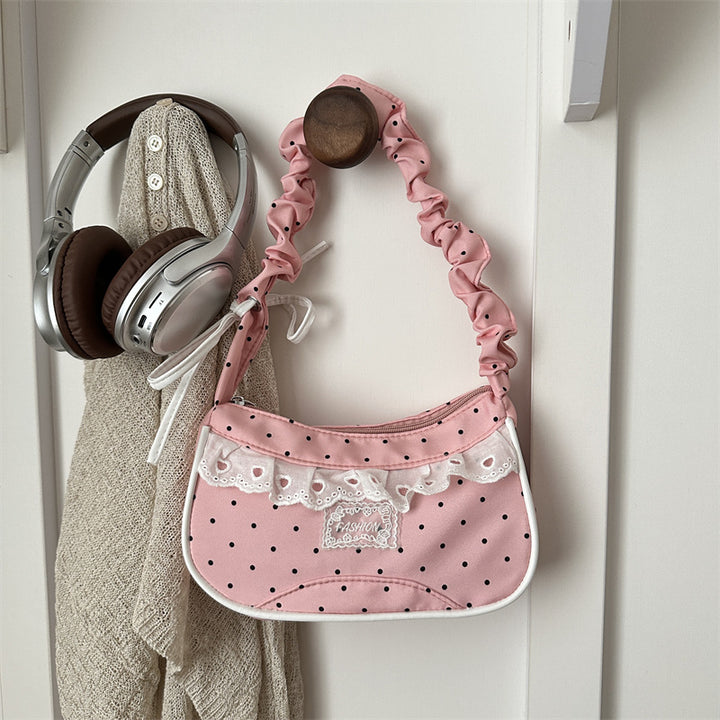 Polka Dot Ruffled Shoulder Handbag