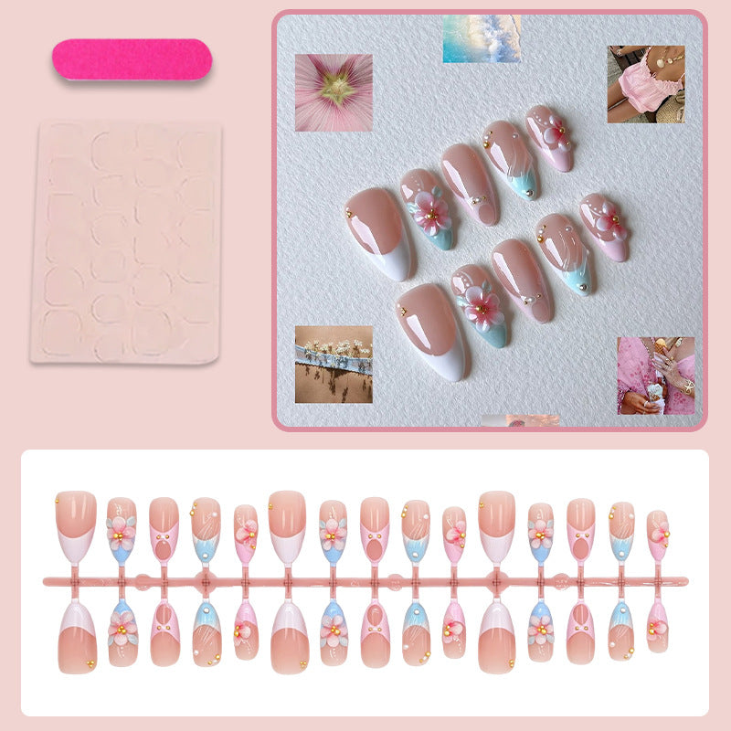 Artificial nail set with romantic floral motifs and elegant accents Kalsten
