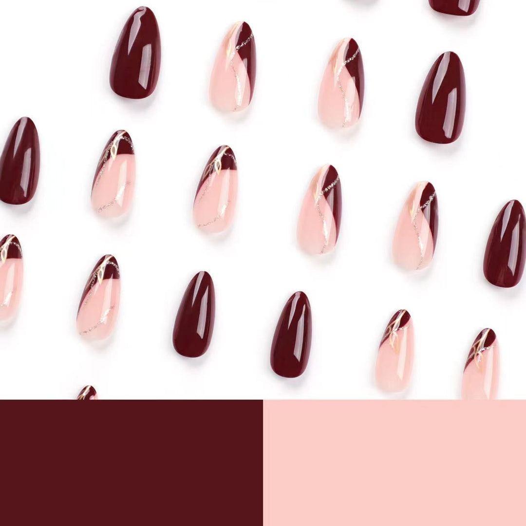 Elegant Matte and Glossy Almond-Shaped Press-On Nail Extensions Kalsten