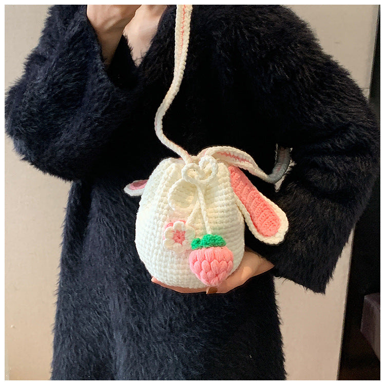 Playful Crochet Floral Drawstring Bag