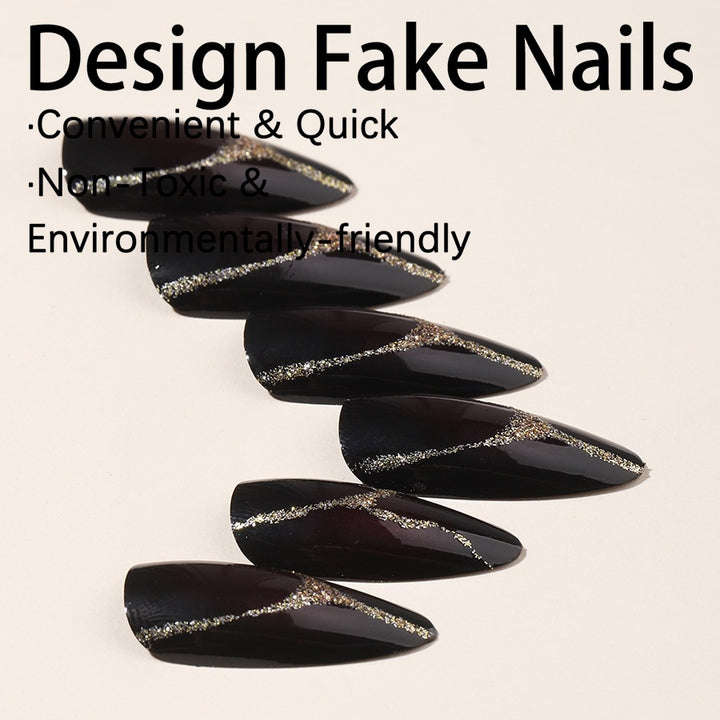Acrylic nail set with glamorous accents and high-gloss finish Kalsten