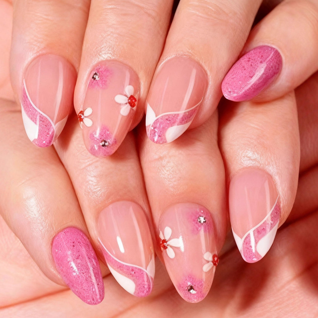 Artistic Floral-Embellished Press-On Nail Set Kalsten