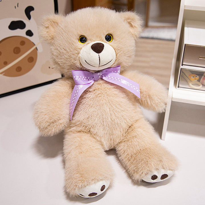 Deluxe Sitting Plush Teddy Bear Cuddler with Long-Pile Faux Fur, Embroidered Face & Satin Ribbon Kalsten