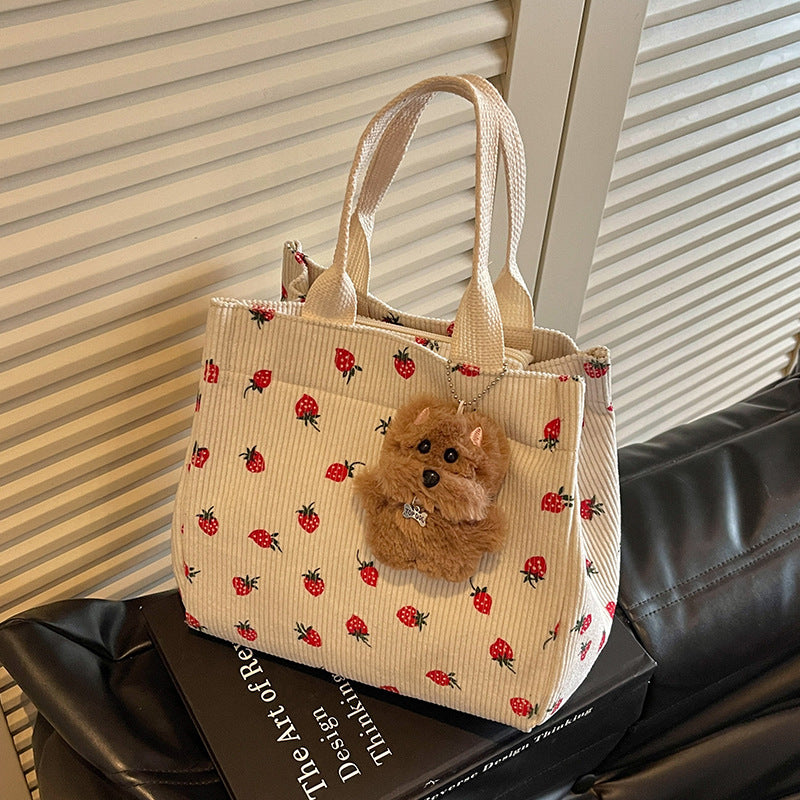 Cute Strawberry Print Fabric Tote Bag