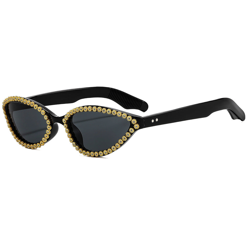 Ladies Glamorous Cat-Eye Sunglasses with Sparkling Flower Accents Kalsten