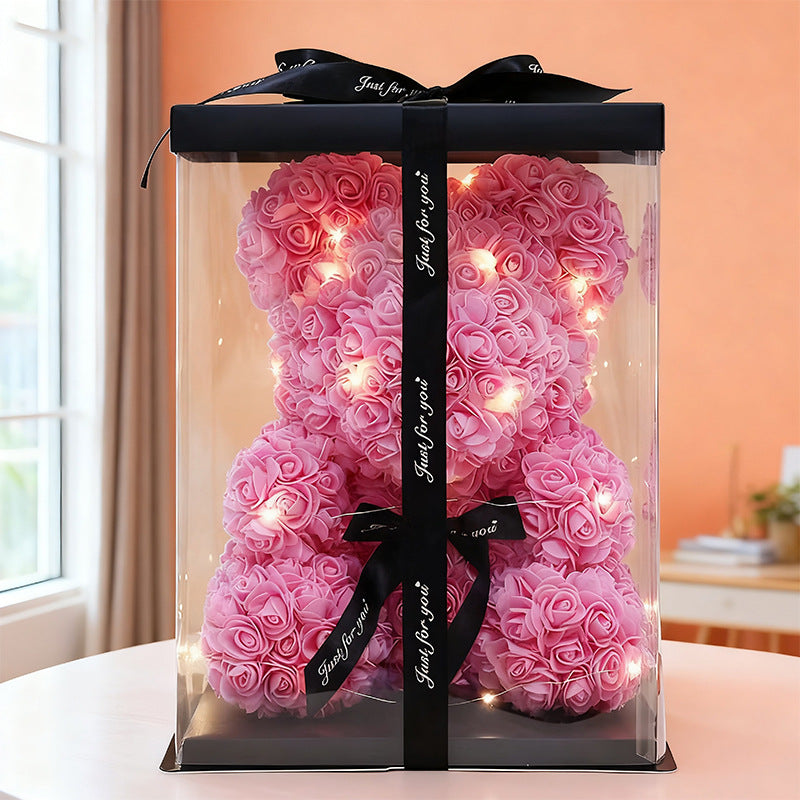 Handcrafted Rose-Foam Teddy Bear Gift Sculpture With Heart Accent
