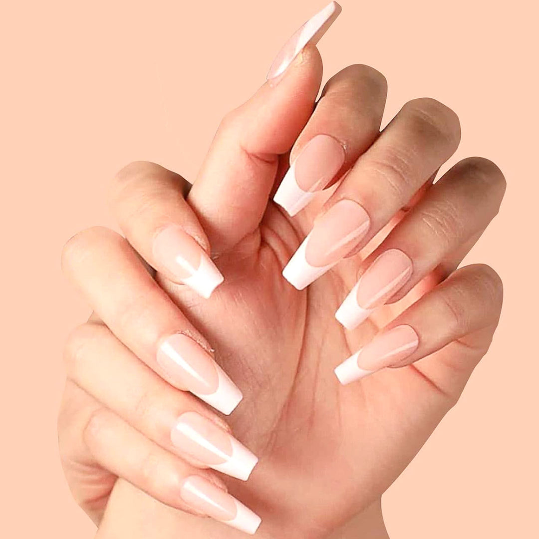 French Tip Long Press-On Nails Kalsten