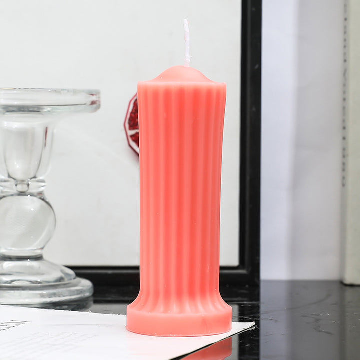 Fluted Column Decorative Pillar Candle with Textured Ribbed Sides