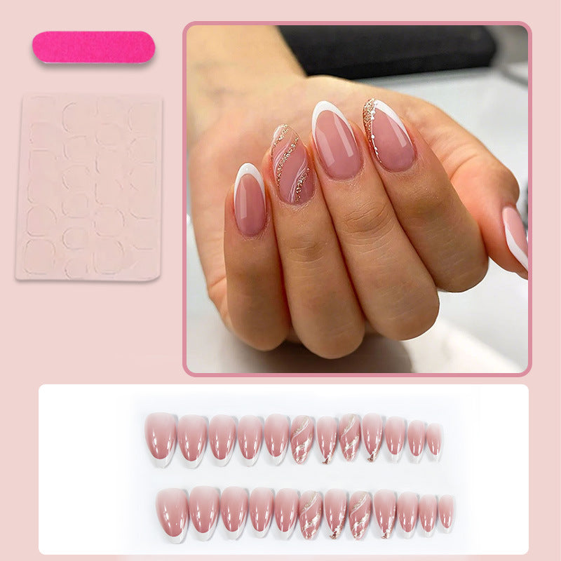 Artificial nails with elegant French tips and glittering accents Kalsten