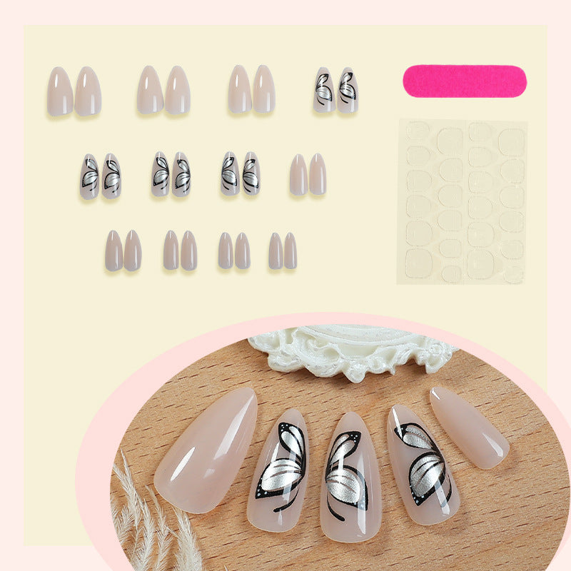 Artistic Press-On Nail Set with Butterfly Designs