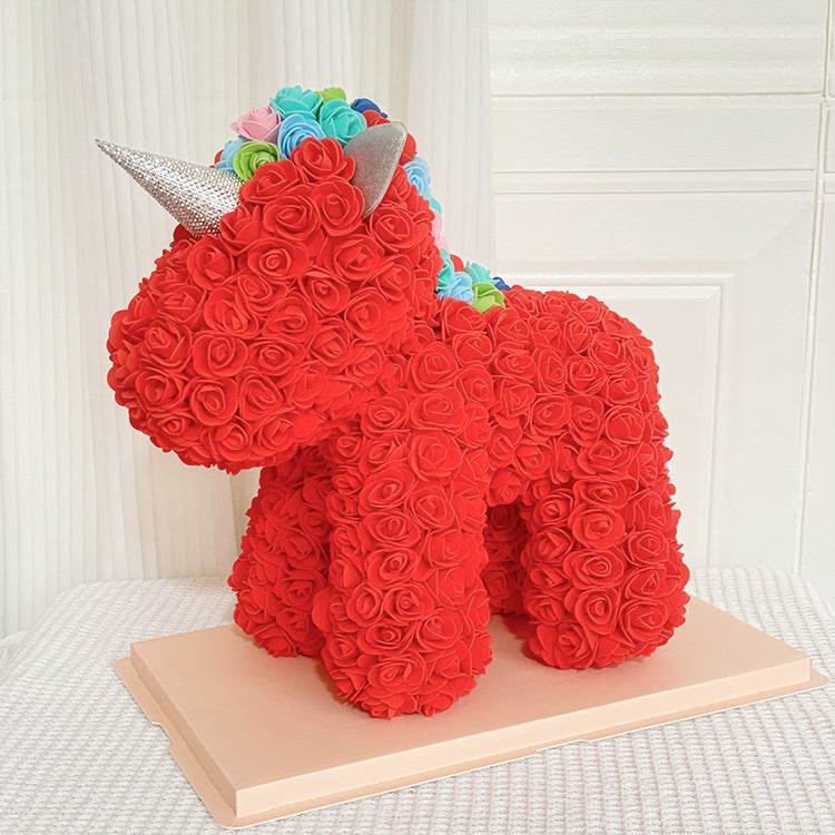 Handcrafted Rose-Foam Teddy Bear Gift Sculpture With Heart Accent