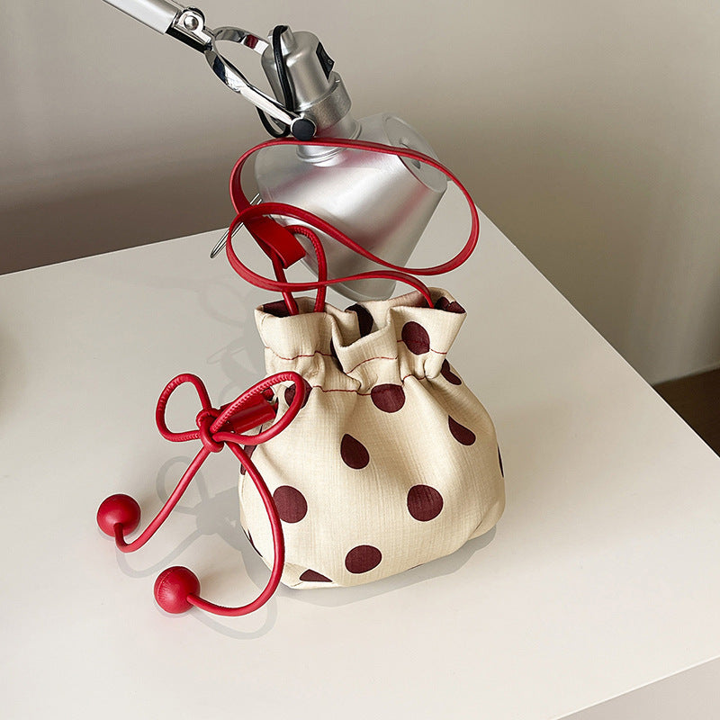 Polka Dot Drawstring Bucket Bag