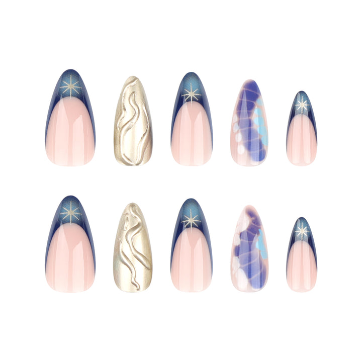 Artful stiletto nails with glitter and extraordinary design Kalsten