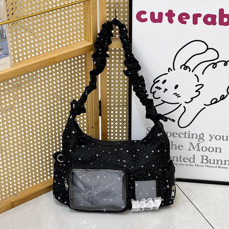 Star-Print Ruffle Strap Shoulder Bag Kalsten