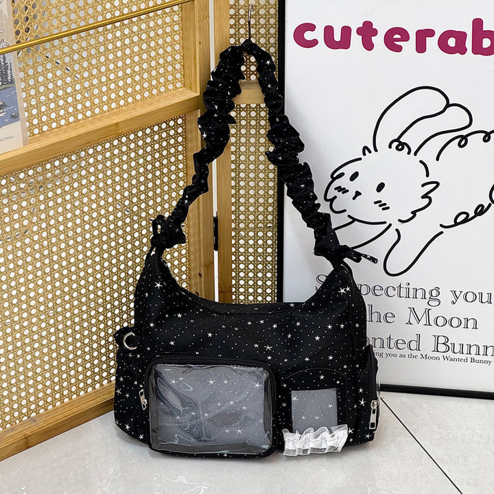 Star-Print Ruffle Strap Shoulder Bag Kalsten