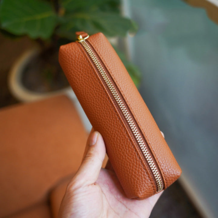 Textured Leather Zippered Pencil Case