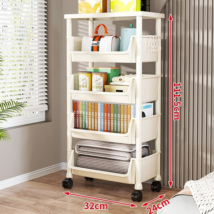 Compact Two-Tier Rolling Utility Cart with Deep Removable Plastic Bins