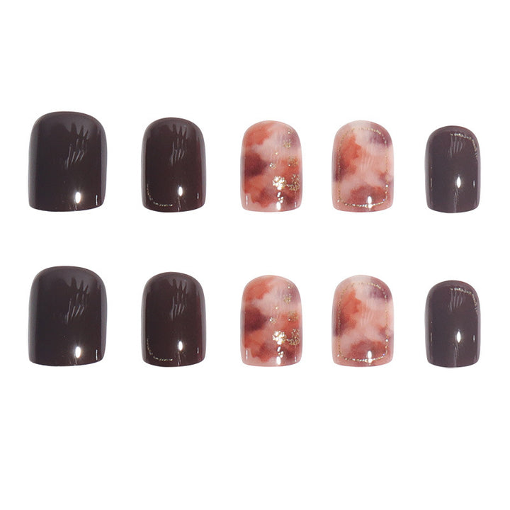 Artistic Press-On Nail Set with Marble and Metallic Accents Kalsten