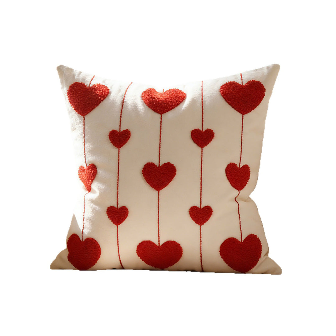 Heart-Pattern Tufted Cotton-Linen Decorative Throw Pillow Cover with Hidden Zipper