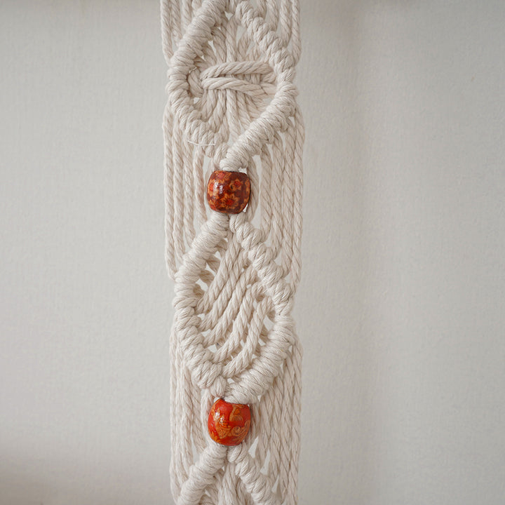 Macrame Hanging Shelf with Natural Wood Accents Kalsten